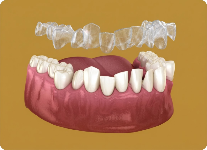 Gouttière transparente positionnée sur un modèle dentaire